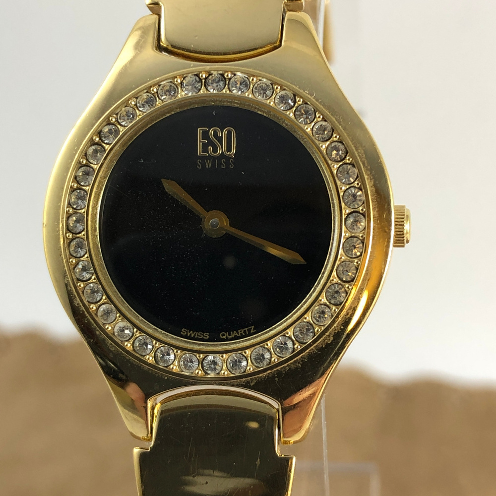 ESQ Movado Watch Gold Tone Swarovski Crystals